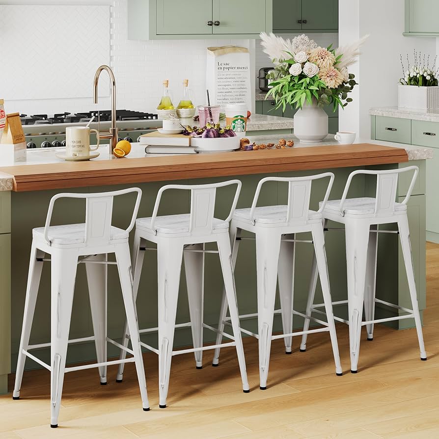 モダンなホワイトバースツール Amazon｜HAOBO Home 24インチ 工業用金属製バースツール ロー